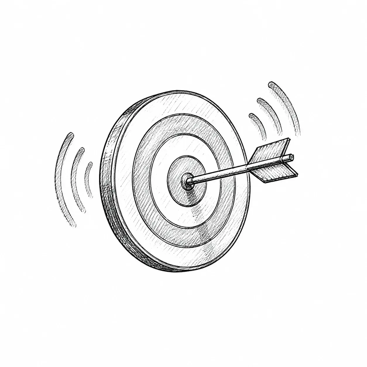 Hand-drawn target with arrow - signals hitting the mark